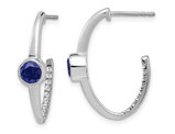 1.65 Carat (ctw) Lab-Created Blue Sapphire J-Hoop Earrings in 10K White Gold with Diamonds